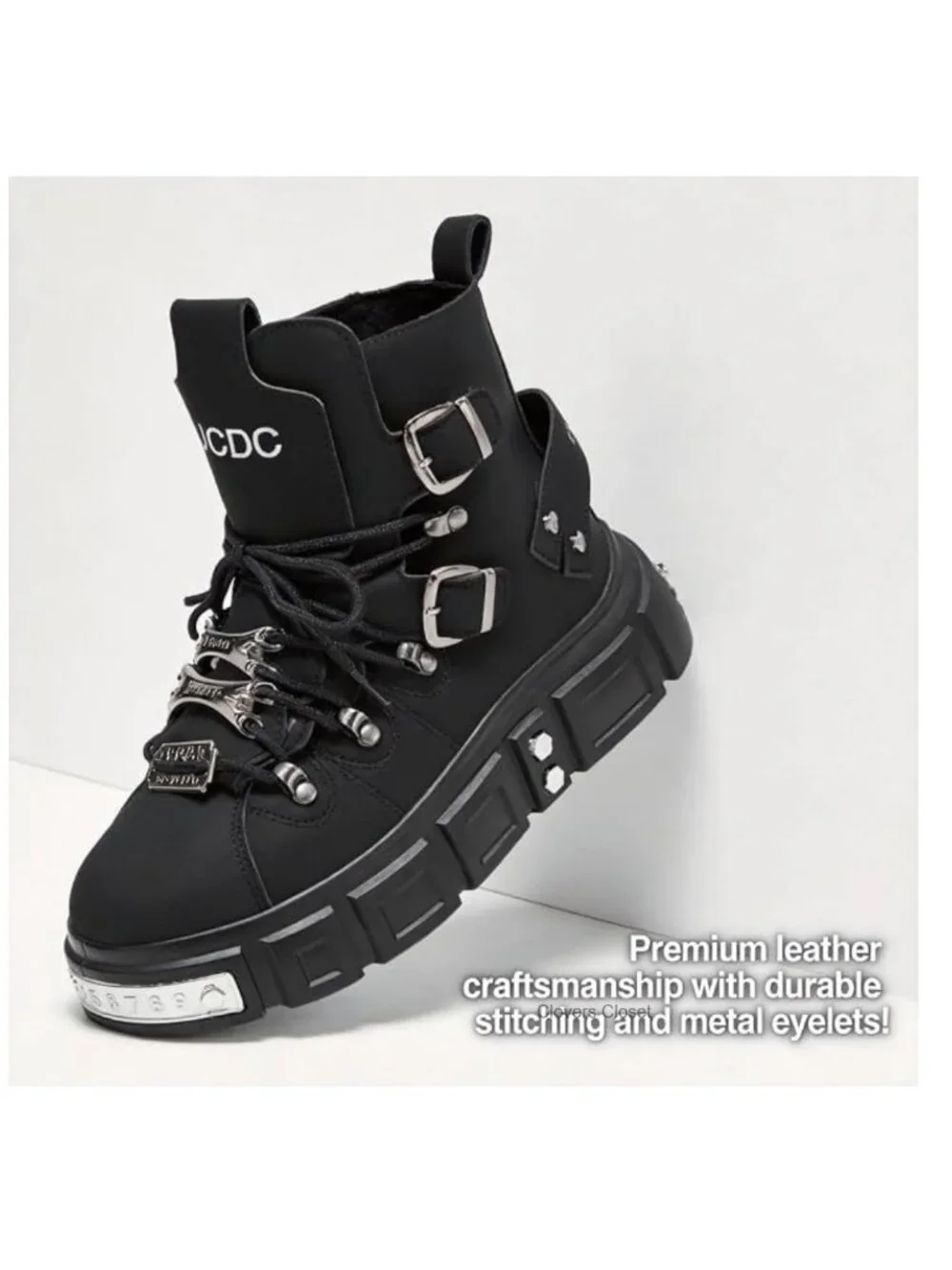 Men's Punk Combat Boots Chunky Platform Lace-Up Faux Leather Motorcycle Boots